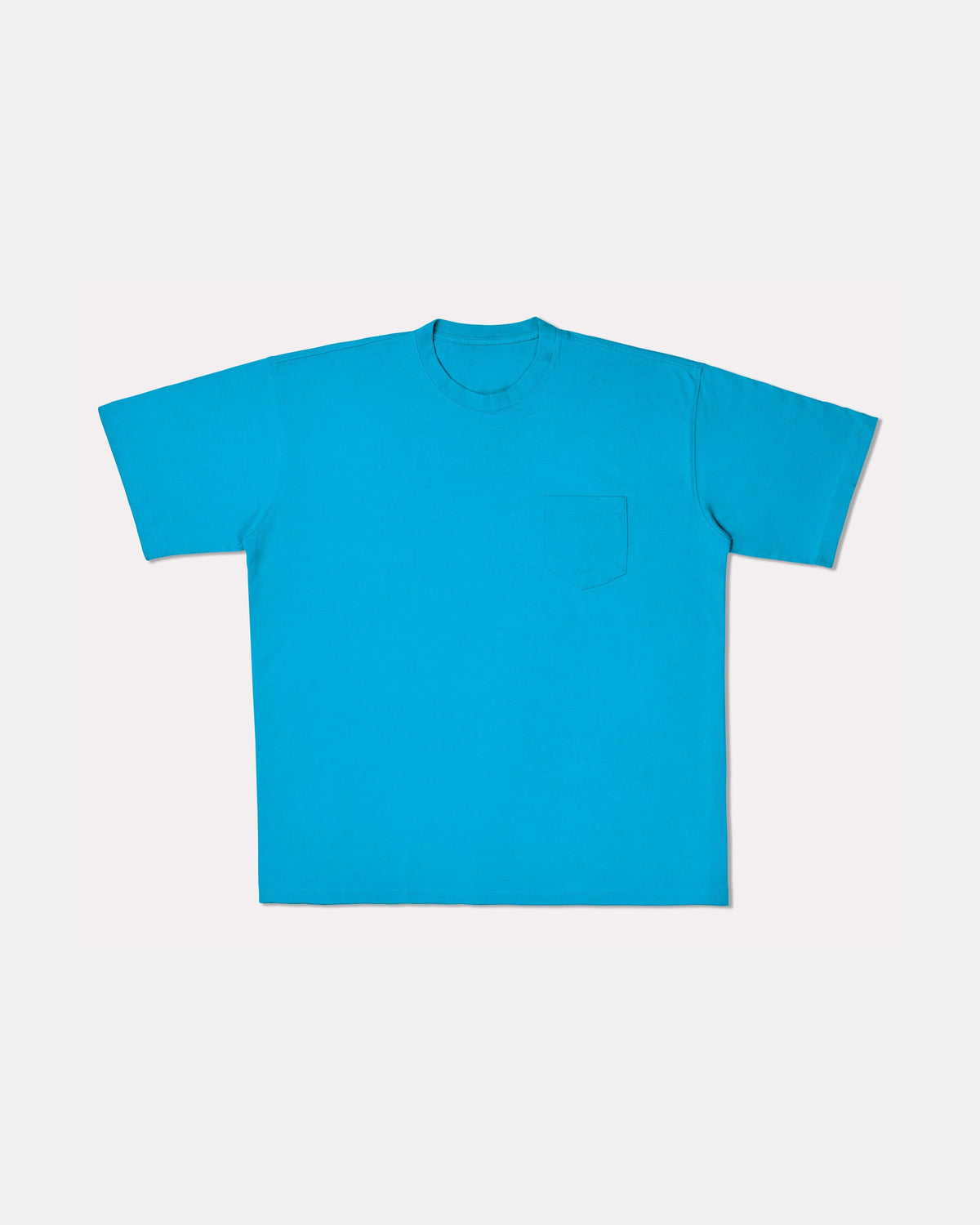 Aqua oversized pocket t-shirt for big and tall men, flat lay front view