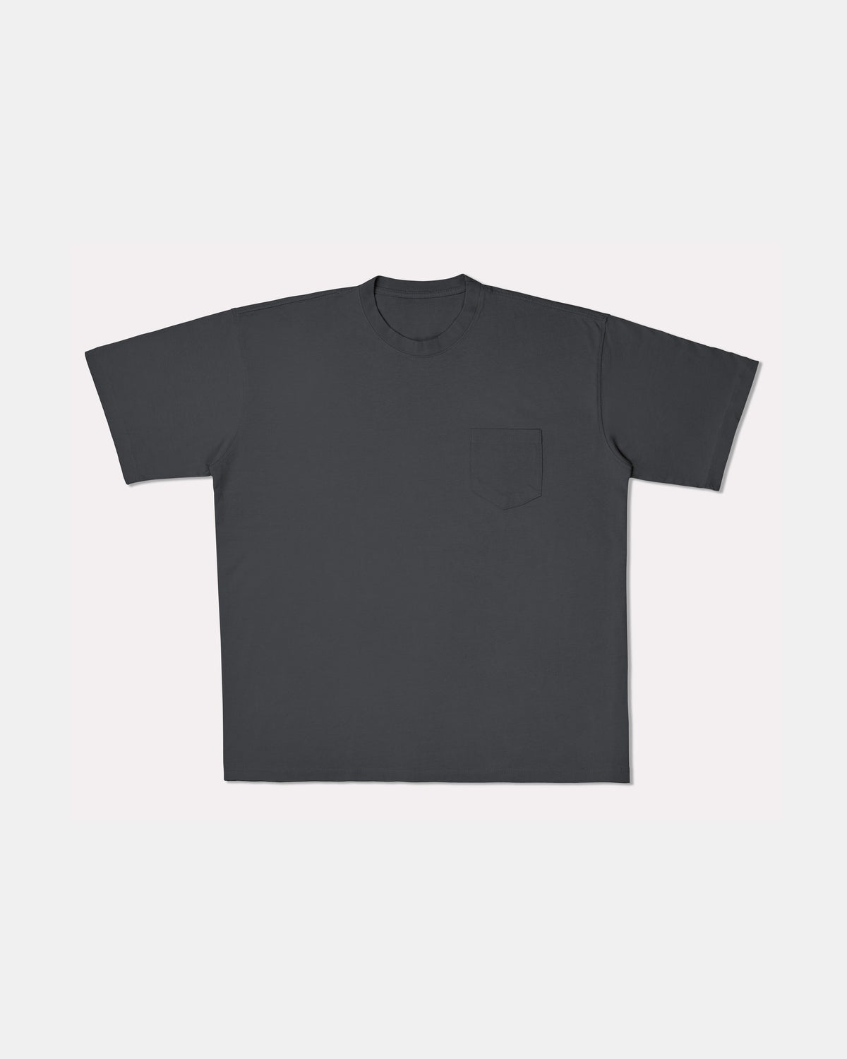 Charcoal oversized pocket t-shirt for big and tall men, flat lay front view