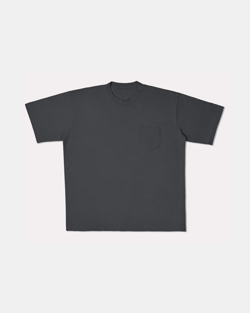 Charcoal oversized pocket t-shirt for big and tall men, flat lay front view