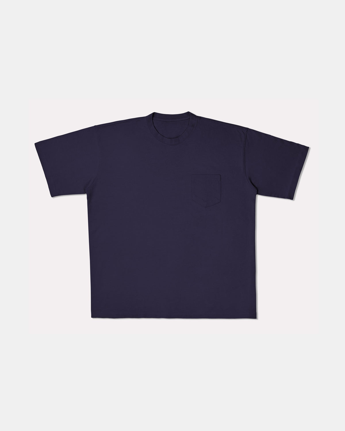 Navy oversized pocket t-shirt for big and tall men, flat lay front view